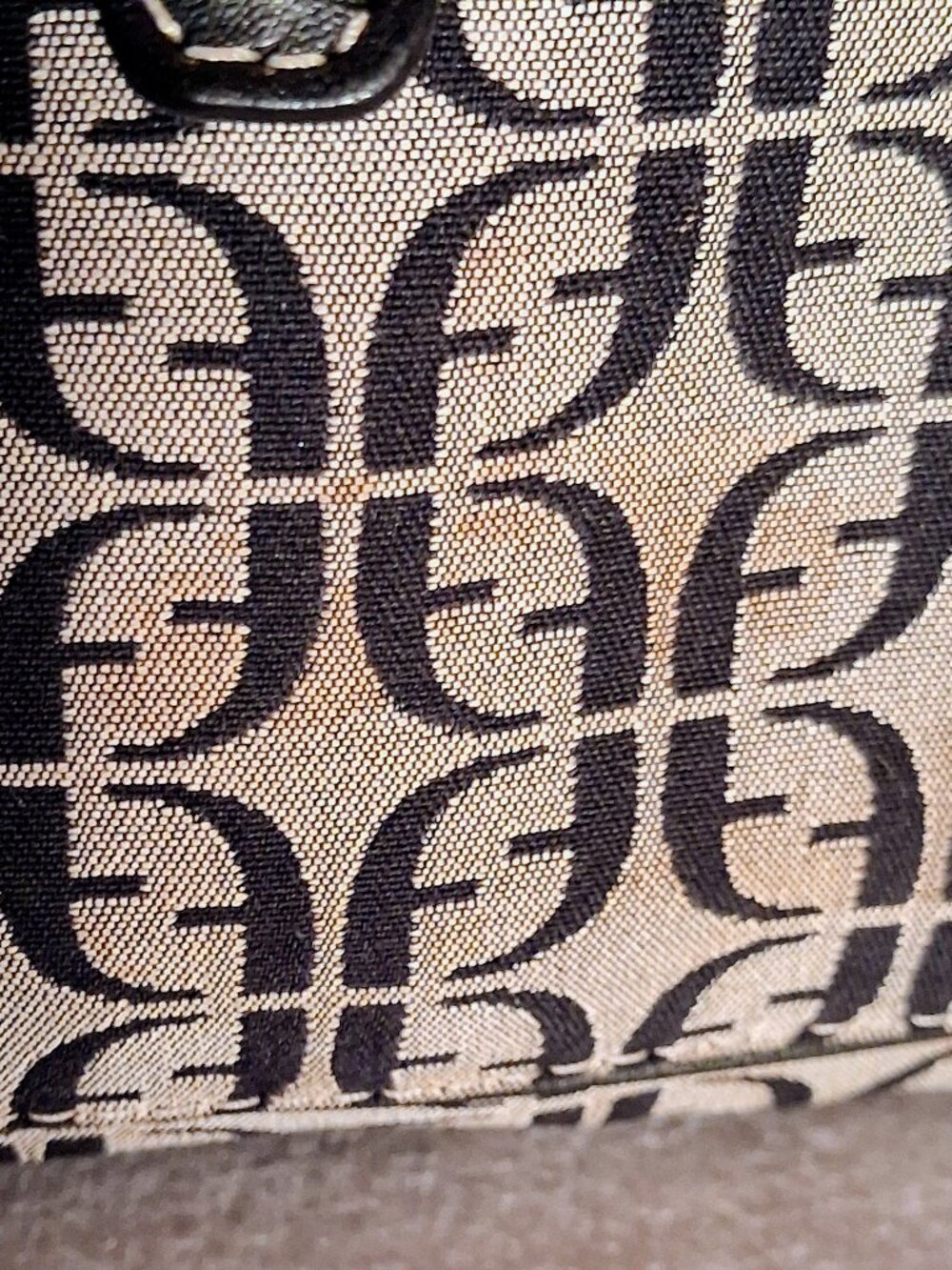 FOSSIL Monogram Canvas Crossbody Bag Tan Black F Logo Print Buckle Front Purse - Picture 2 of 12